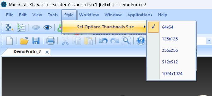 Options thumbnails size settings