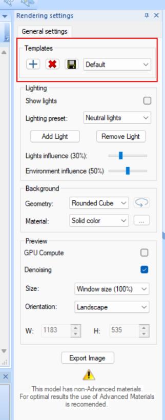 Render Templates in Realistic Render settings
