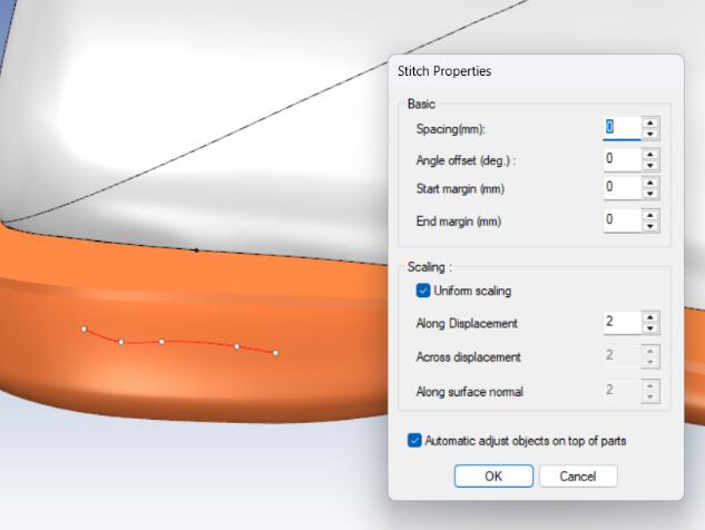 Stitch lines over imported components